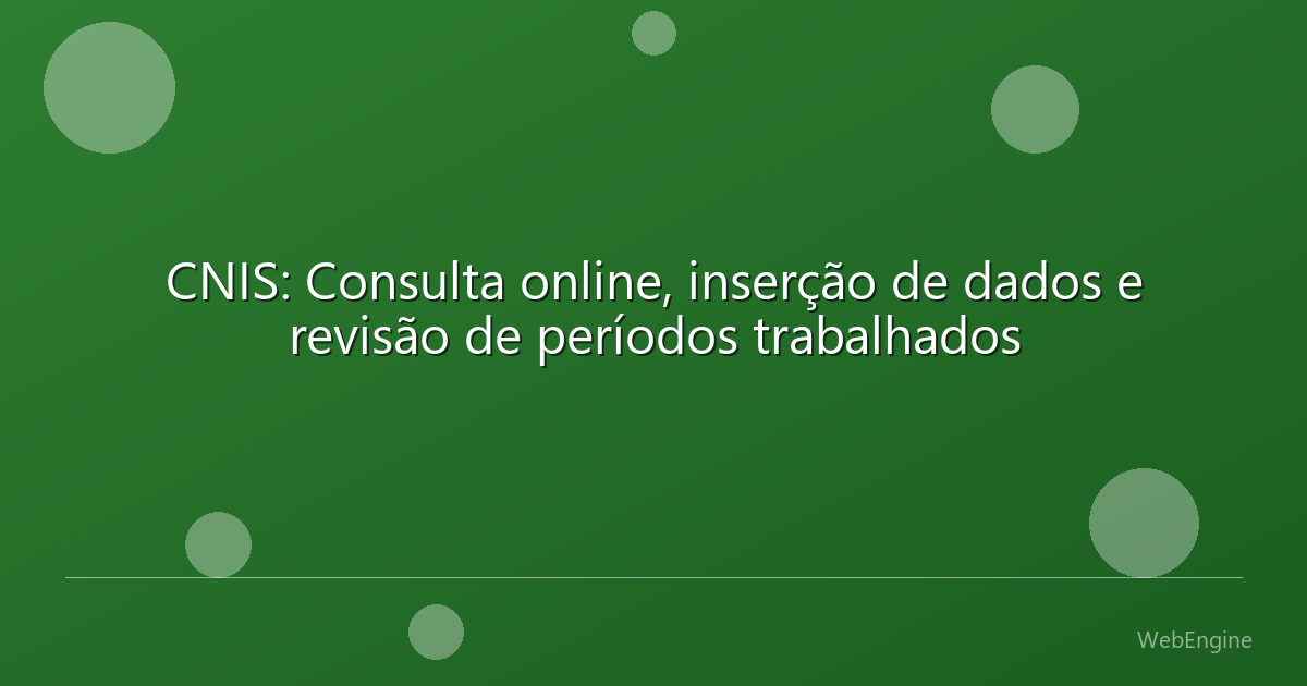 CNIS: Consulta online, inserção de dados e revisão de períodos trabalhados