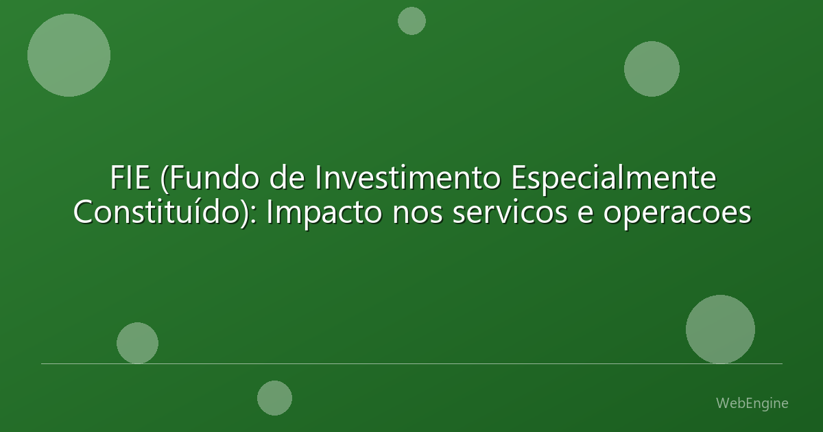 FIE (Fundo de Investimento Especialmente Constituído): Impacto nos servicos e operacoes