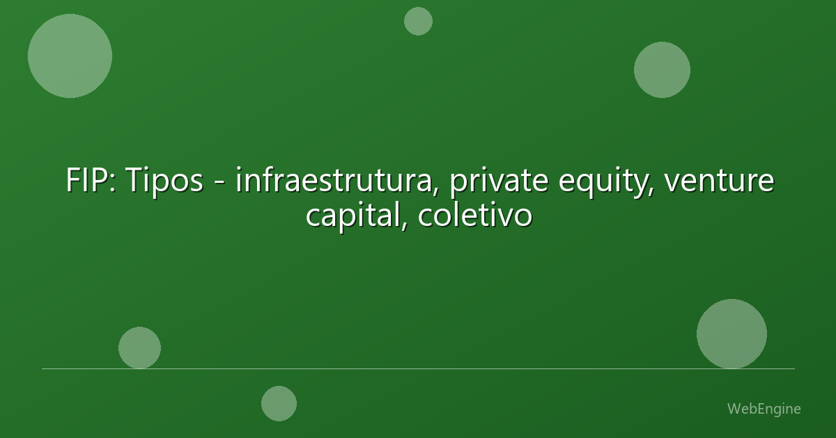 FIP: Tipos - infraestrutura, private equity, venture capital, coletivo