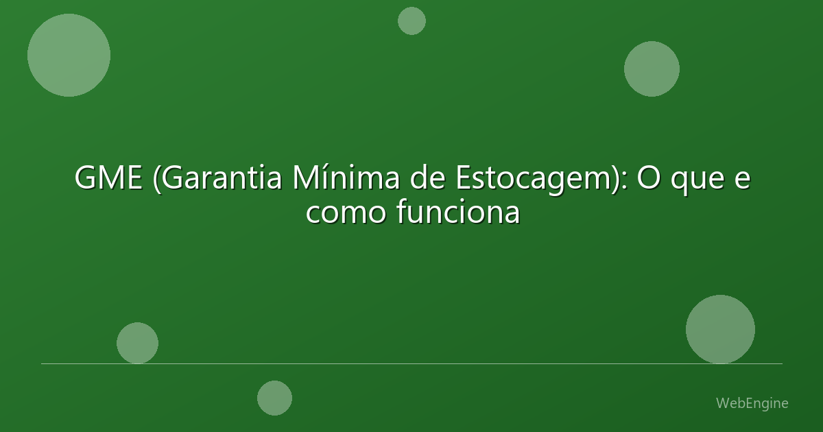 GME (Garantia Mínima de Estocagem): O que e como funciona