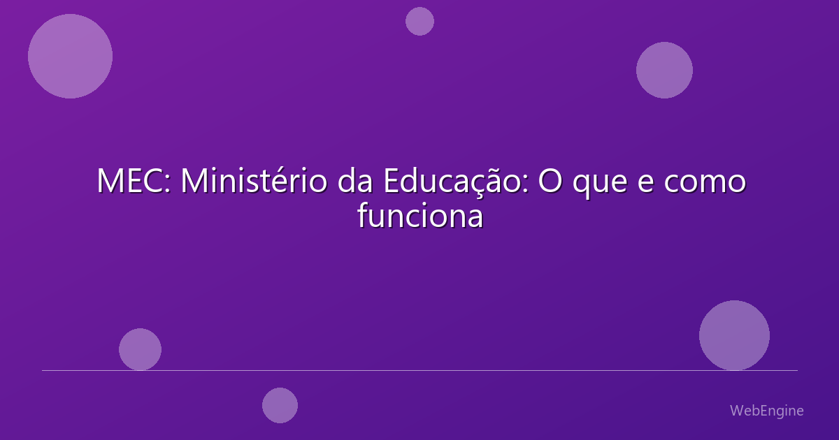 MEC: Ministério da Educação: O que e como funciona