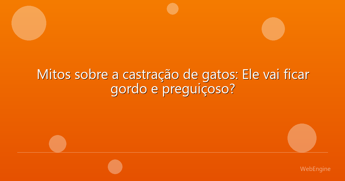 Mitos sobre a castração de gatos: Ele vai ficar gordo e preguiçoso?