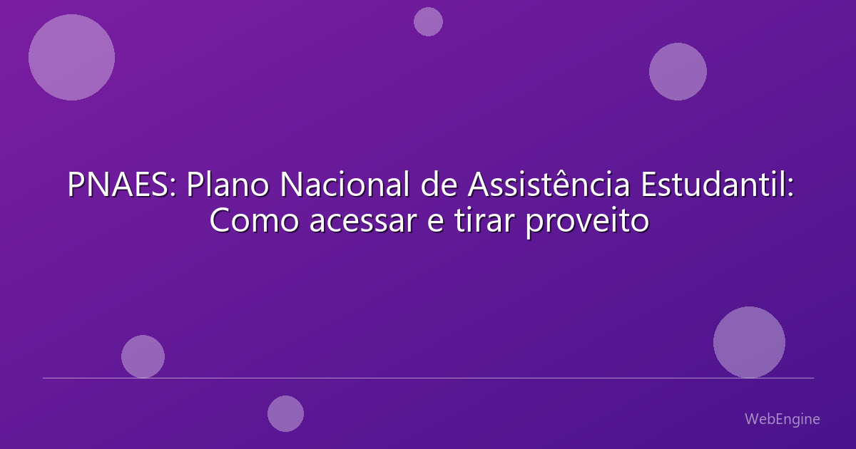 PNAES: Plano Nacional de Assistência Estudantil: Como acessar e tirar proveito
