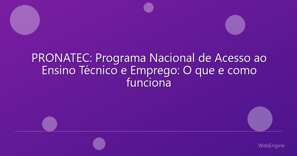 PRONATEC: Programa Nacional de Acesso ao Ensino Técnico e Emprego: O que e como funciona