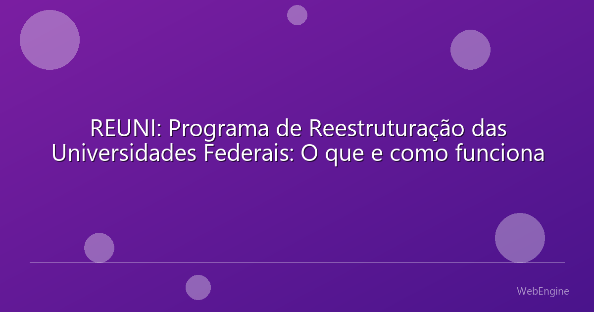 REUNI: Programa de Reestruturação das Universidades Federais: O que e como funciona